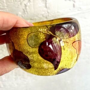 Vintage Lucite Rare 70’s Boho Asymmetrical Organic Butterfly Glitter Bangle